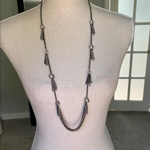 Silver and Dark Gray Tassel Necklace